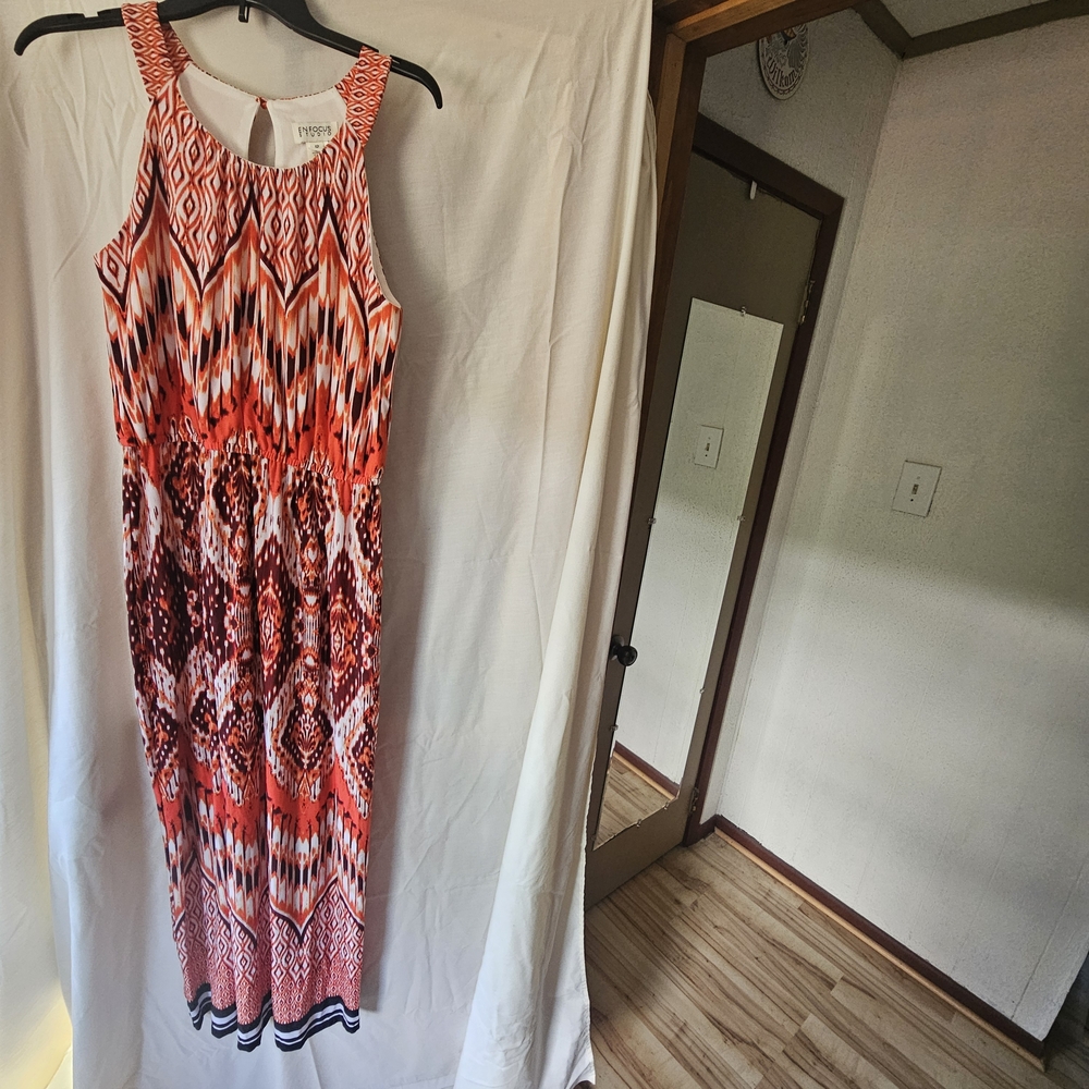 Enfocus Studio Orange and Black Geometric Maxi Dress